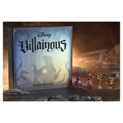 Disney Villainous: Introduction to Evil D100 - Disney Villainous board game box with dark fantasy artwork and four colorful translucent character game pieces.