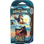 Lorcana TCG: Azurite Sea Starter Deck - Amber & Ruby - Blue Lorcana TCG Azurite Sea Starter Deck box featuring animated characters and ocean waves artwork.