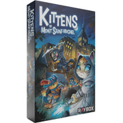 The Kittens of Mont Saint-Michel (PREORDER) - Board game box with illustrated kittens in medieval costumes, dark blue and gray tones, fantasy castle background.