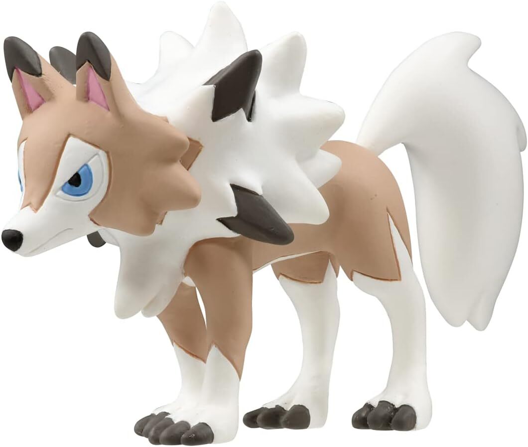 Pokemon MS-23 Lycanroc (Midday Form) - Lycanroc Midday Form figure with tan and white fur, blue eyes, sharp black claws, and spiky white mane.