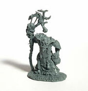 Surkar, Orc Shaman - Gray unpainted orc shaman miniature holding twisted staff with horned skull atop.