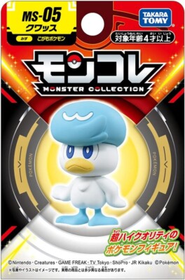 Pokemon MS-05 Quaxly - Small collectible figure of Pokemon Quaxly with blue hat, white body, yellow beak, and blue eyes in packaging.