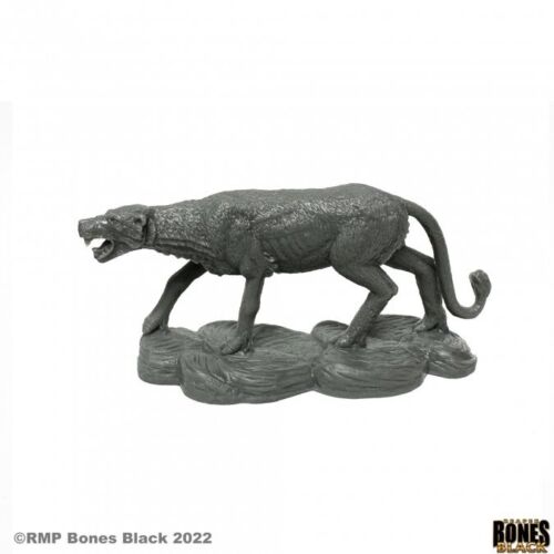 Leucrotta - Dark gray resin model of a Leucrotta creature with muscular body and curled tail on rocky base.