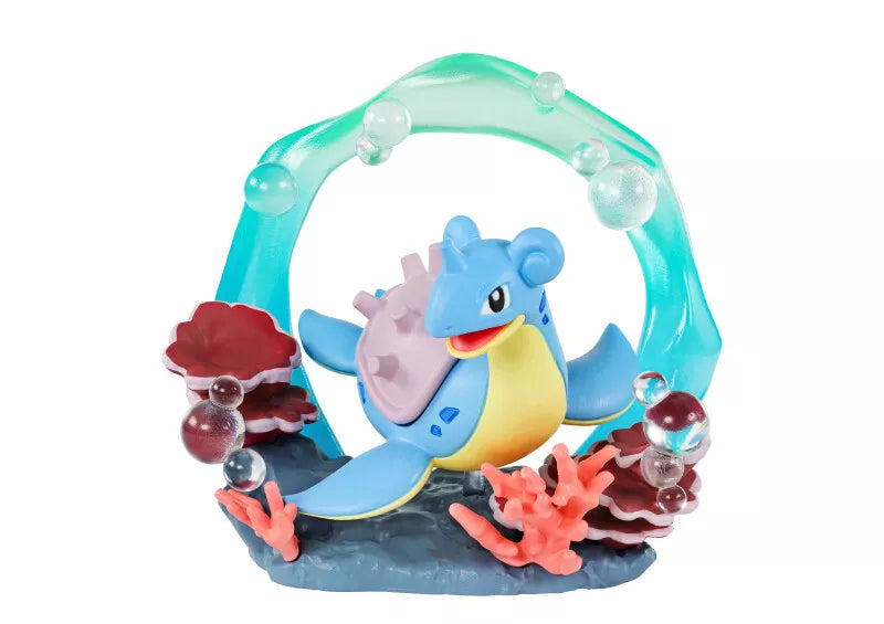 Re-Ment Pokémon Circular Diorama Blind Box - Individual - Blue Lapras figure with waves and coral under a translucent teal circular arch diorama.