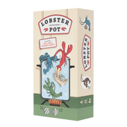 Lobster Pot - Cream-colored rectangular box with red and black lobster pot branding and colorful lobster illustrations on the front and.