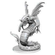 Pathfinder Battles Deep Cuts: Sarglagon - Gray resin miniature of a segmented serpent-like creature with large wing-like fins and clawed arms on a round base.