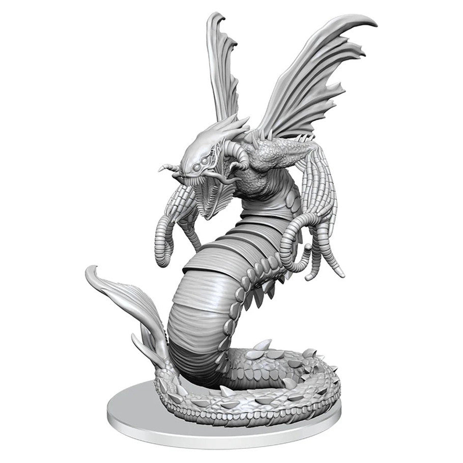 Pathfinder Battles Deep Cuts: Sarglagon - Gray resin miniature of a segmented serpent-like creature with large wing-like fins and clawed arms on a round base.