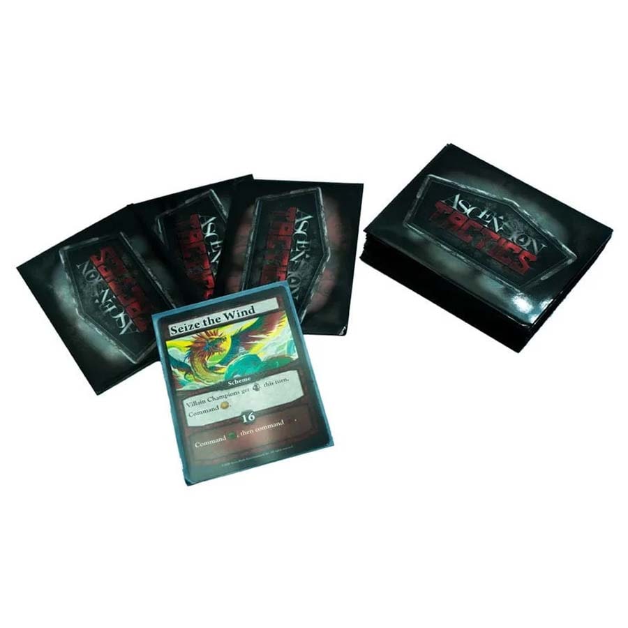 Ascension Tactics: Inferno - Deck Protectors - Black card sleeves with red and white "Ascension Inferno" logo, glossy finish, fitted for trading cards.