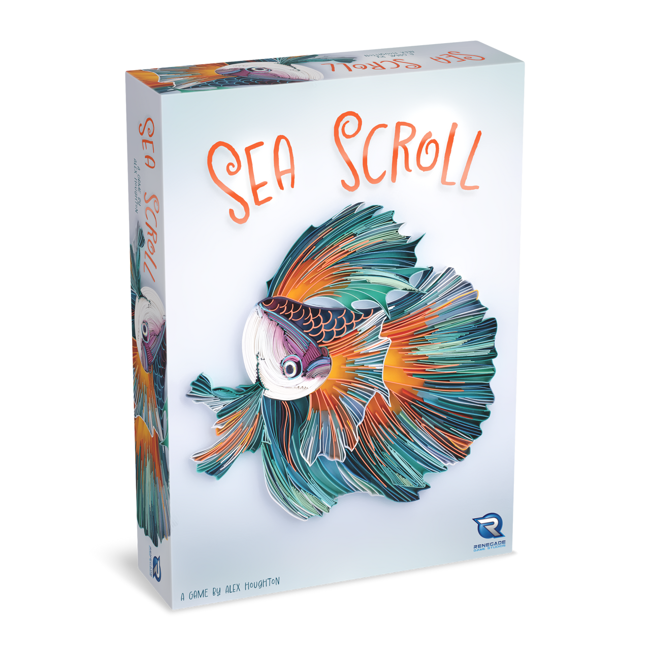 Sea Scroll (PREORDER) - Sea Scroll card game box featuring a colorful, flowing betta fish illustration with vibrant teal, orange, and white fins on.
