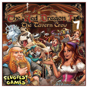 The Red Dragon Inn 7: The Tavern Crew - Colorful fantasy-themed board game box with illustrated tavern characters and a red dragon background.