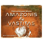 Terraforming Mars: Amazonis & Vastitas Expansion - Earth-toned board game box with hexagonal patterns, white stylized text reading Terraforming Mars Amazonis & Vastitas.