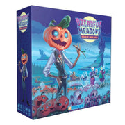 Dreadful Meadows - Board game box featuring a suit-wearing character with a pumpkin head and glowing eyes on a blue and purple meadow.