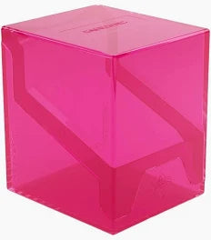 Gamegenic: Bastion 100+ XL Pink - Translucent bright pink plastic card storage box with a hinged lid and cubical shape.