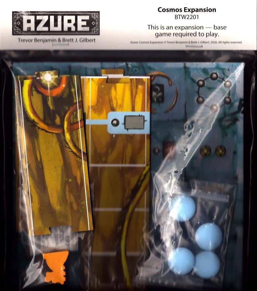 Azure Cosmos Expansion - Azure Cosmos Expansion board game components with orange and blue game pieces and thematic illustrated boards.