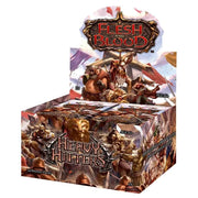Flesh and Blood - Heavy Hitters - Booster Box - Colorful trading card booster box featuring fantasy warriors and the Flesh and Blood Heavy Hitters logo on front and top.