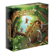 Sherwood Bandits: Big Box - Green and brown Sherwood Bandits board game box with medieval forest and wagon illustration.