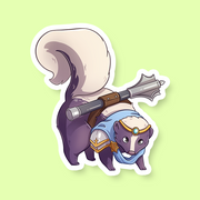 Cleric Class D&D Skunk Sticker - Cartoon skunk dressed as a cleric in blue robes with gold armor and a mace on its back sticker.