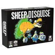 Sheep in Disguise - Black rectangular box with bold white text "Sheep in Disguise" featuring a cartoon sheep in a dinosaur costume and three.