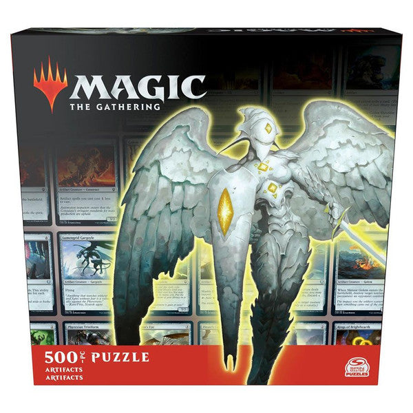 Puzzle: Magic the Gathering 500 piece - Artifacts - 500-piece Magic The Gathering puzzle featuring a glowing, armored angel with large wings over a background of artifact cards.