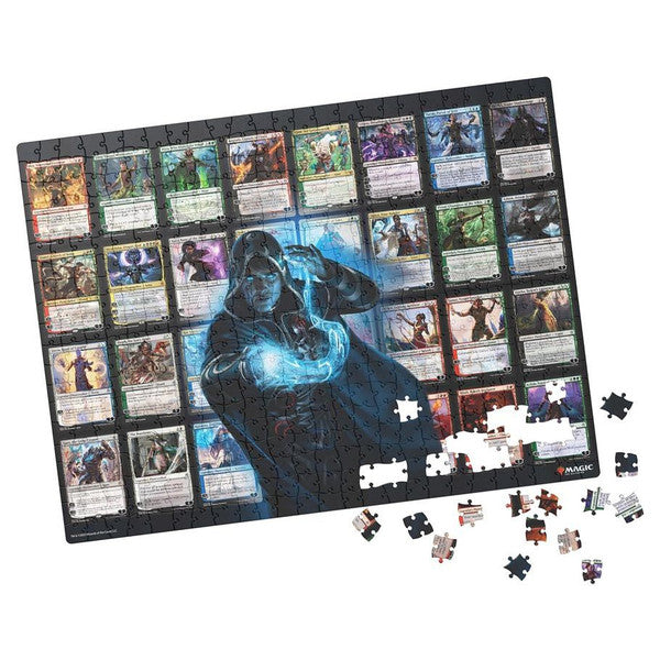 Puzzle: Magic the Gathering 500 piece - Planeswalkers - 500-piece Magic the Gathering puzzle featuring colorful Planeswalker cards arranged in a grid with a large central figure.