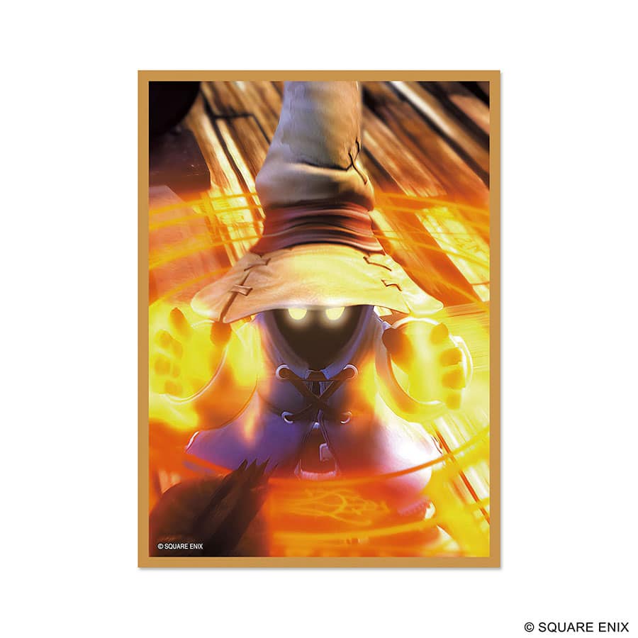 Square Enix Card Sleeves: Final Fantasy - Vivi - Card sleeve featuring glowing black mage Vivi in blue robe and brown hat, fiery orange magic effects background.