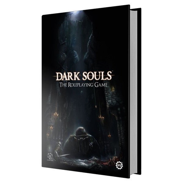 D&D 5E: Dark Souls RPG - Dark Souls RPG hardcover book with dark fantasy cover art featuring a kneeling knight under a shaft of light.