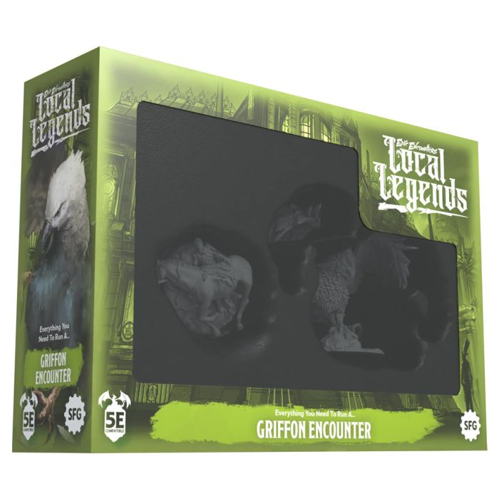 Epic Encounters: Local Legends Griffon Encounter - Boxed Dungeons & Dragons Griffon miniatures set with green and black packaging featuring a window display.