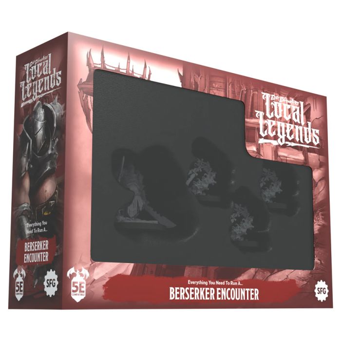 Epic Encounters: Local Legends Beserker Encounter - Dark red and black packaging with fantasy artwork and four detailed black miniature figures inside for a berserker-themed.