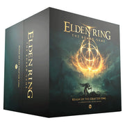 Elden Ring: Realm of the Grafted King - Dark-themed Elden Ring board game box with glowing fiery sigil and silhouetted warrior on front.