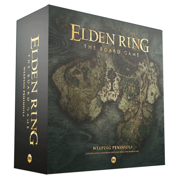 Elden Ring: Weeping Peninsula - Dark green and brown fantasy map-themed Elden Ring board game box with gold lettering.