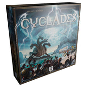 Cyclades - Cyclades strategy board game box featuring mythological sea monster and lightning over ancient Greek island coastline.