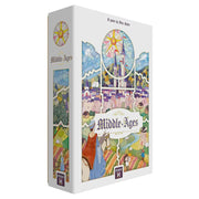Middle-Ages - Strategy board game box with medieval-themed illustrated cover art featuring castles, knights, and landscapes in soft pastel