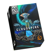 20 Strong: Cloudspire - Cloudspire card game featuring blue mystical figure and dark swirling background.