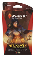 Magic: The Gathering - Strixhaven: School of Mages Theme Booster - Lorehold - The Gathering Strixhaven Lorehold booster, featuring a female mage wielding fire magic, labeled with "35 cards" and "Age.