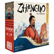 Zhanguo: The First Empire - Board game box featuring an illustrated ancient Chinese emperor in red robes with a scroll and a cityscape in the background.