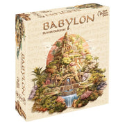 Babylon - Babylon strategy game box featuring detailed illustration of an ancient multi-tiered city with waterfalls and greenery on.