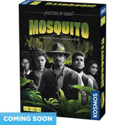 Masters of Crime: Mosquito (PREORDER) - Dark-themed card game box with five mysterious characters, jungle leaves, and bold green "Mosquito" title.