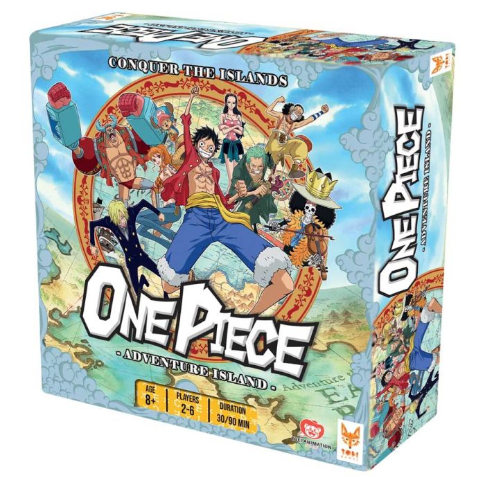 One Piece: Adventure Island - Colorful board game box featuring anime characters from One Piece on an island background.
