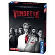 Masters of Crime: Vendetta - Masters of Crime Vendetta card game box featuring six characters in grayscale with a man in a white suit and red tie front.