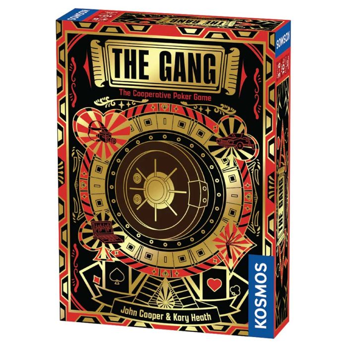 The Gang - The Gang card game box with a gold and black design featuring a circular emblem and red accents, vintage gambling motifs.