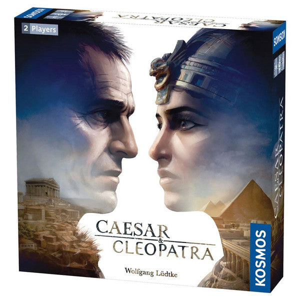 Caesar & Cleopatra - Box cover for Caesar & Cleopatra board game featuring close-up profiles of a man and woman facing each other against a.