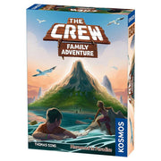 The Crew: Family Adventure: Marooned in Paradise - Family Adventure card game featuring an illustrated tropical island with a volcano, two children kayaking near shore, and a.