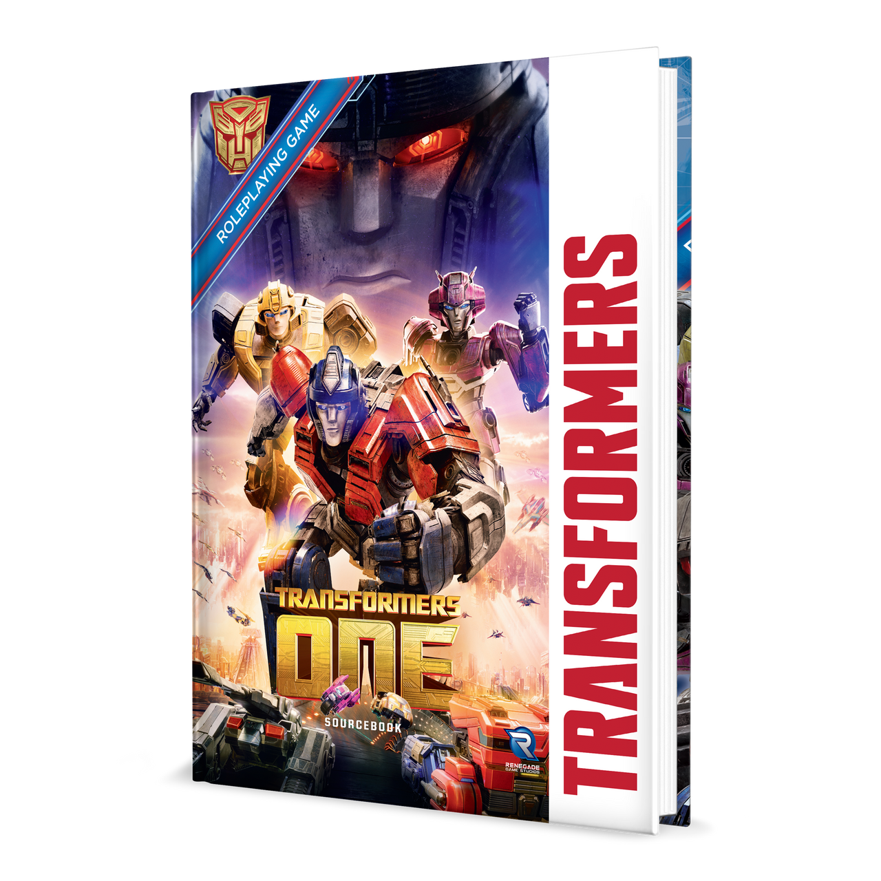 Transformers RPG: Transformers One Sourcebook - Hardcover book with vivid Transformers characters on the cover, title "Transformers One," and bold red "Transformers" text.