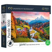 Wanderlust - Alps of Bavaria 1000 Piece Puzzle - 1000-piece puzzle box featuring colorful autumnal Alps of Bavaria landscape with winding road and snow-capped mountain peaks.