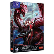 Puzzle: Anne Stokes Scarlet Mage 1000 Piece - 1000-piece puzzle box featuring fantasy art of a red dragon and a female mage in armor holding a staff.