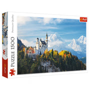 Puzzle: Bavarian Alps 1500pc - 1500-piece puzzle featuring a scenic Bavarian Alps castle with autumn trees and snow-capped mountains.