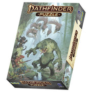Puzzle: Pathfinder: Bestiary: 1000 Piece - Puzzle box featuring fantasy artwork of a large green monster fighting adventurers in a misty forest, labeled Pathfinder.