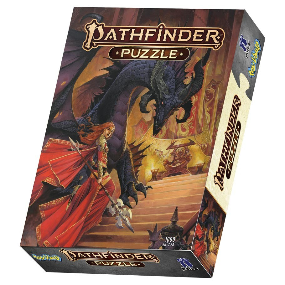 Pathfinder Core Rulebook 1000 Piece Puzzle - Pathfinder Core Rulebook puzzle box featuring fantasy artwork with dragons and a wizard in red cloak, 1000 pieces.