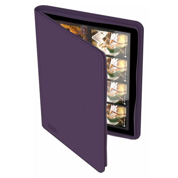 Binder: 16-Pocket: ZipFolio: XenoSkin: Purple - Purple zippered binder with 16 clear pockets displaying collectible cards, textured cover.