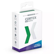 Ultimate Guard Cortex Deck Protectors 100 Count Green - White rectangular box with green and gray arrow design, labeled Ultimate Guard Cortex 100 green card sleeves.